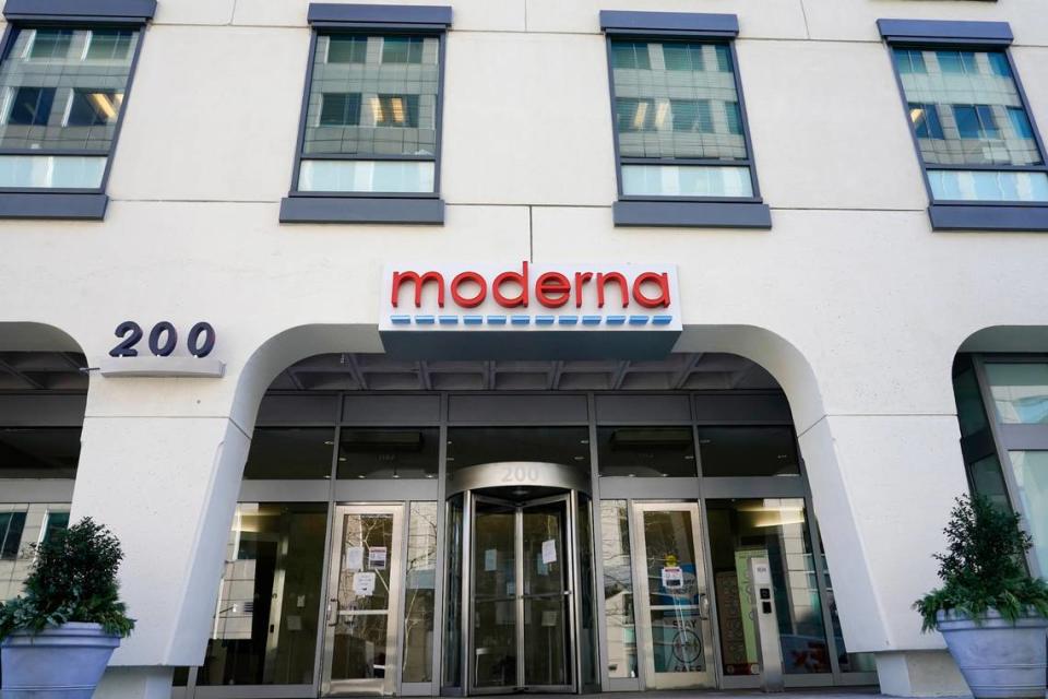 Moderna, Inc. headquarters is seen, Tuesday, Dec. 15, 2020, in Cambridge, Mass. The Food and Drug Administration said that a second potential COVID-19 vaccine, developed by Moderna, appears safe and highly effective, bringing it to the cusp of U.S. authorization. (AP Photo/Elise Amendola)