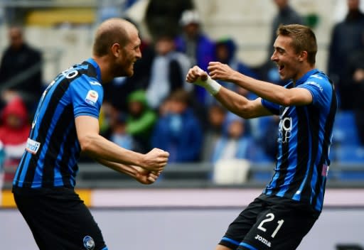 Belgian defender Timothy Castagne (R) scored Atalanta's second goal