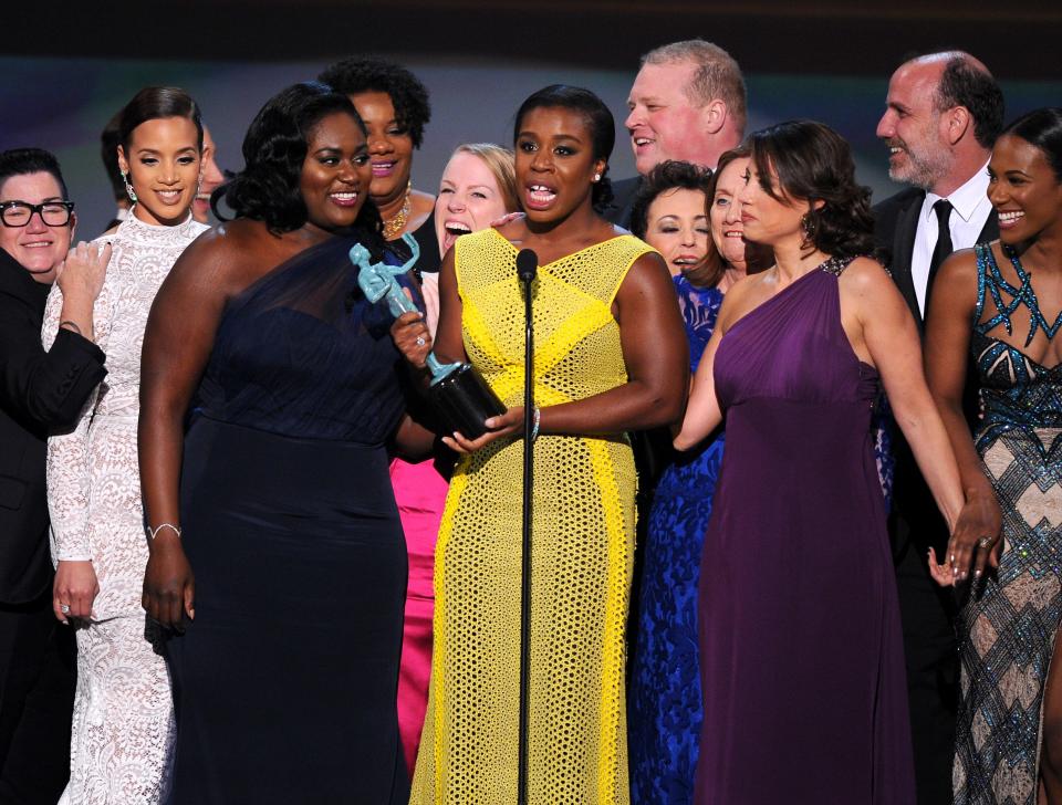 Uzo Aduba, center, and the cast of 