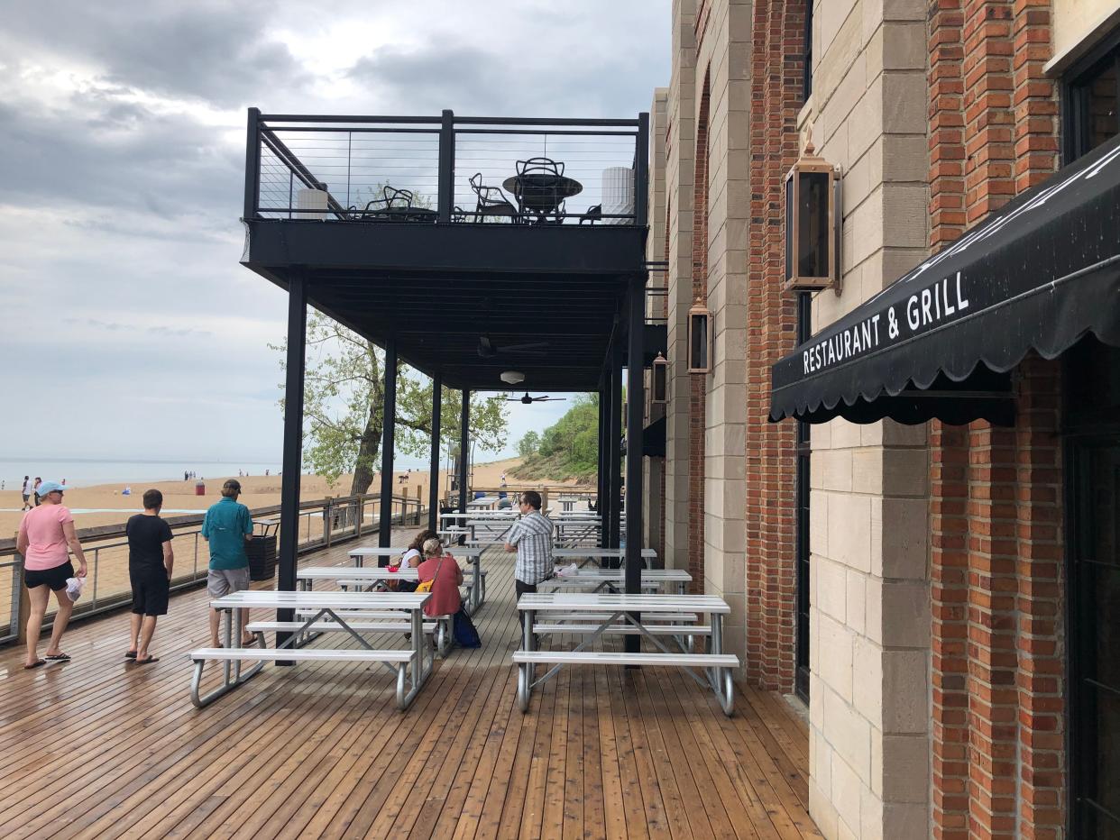 A restaurant in the dune pavilion building at Indiana Dunes State Park, seen in 2022, allows for eating outside with views of Lake Michigan.