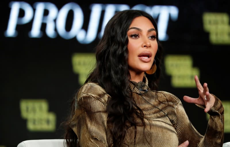 Television personality Kardashian attends a panel for the documentary "Kim Kardashian West: The Justice Project" during the Winter TCA (Television Critics Association) Press Tour in Pasadena