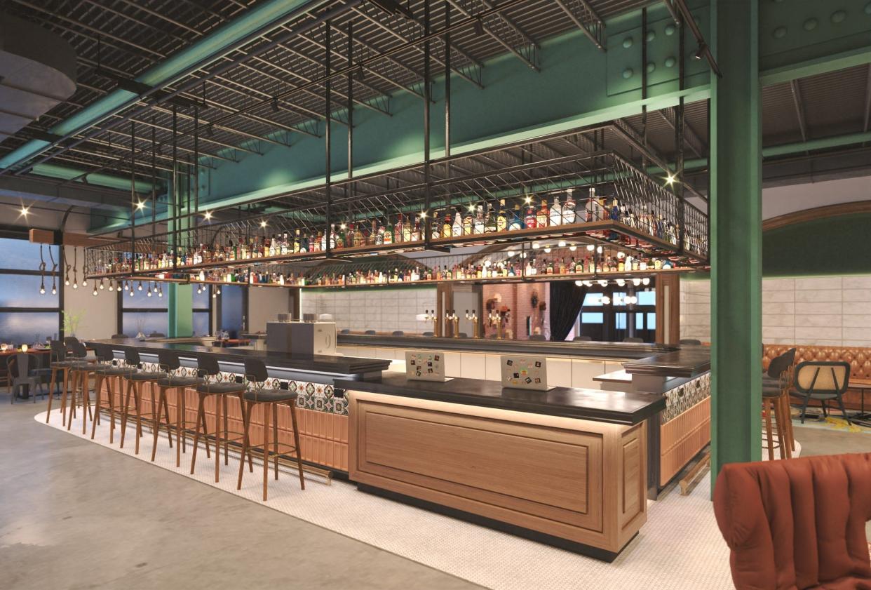 The Moxy Downtown Cincinnati lobby will serve as a coffee shop by day and a bar by night.