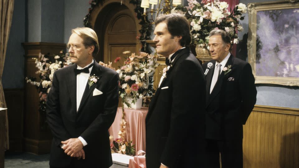 Martin Mull (Leon), Fred Willard (Scott), Norm Crosby (Reverend Crosley) in "Roseanne." - ABC Photo Archives/Disney General Entertainment Content/Getty Images