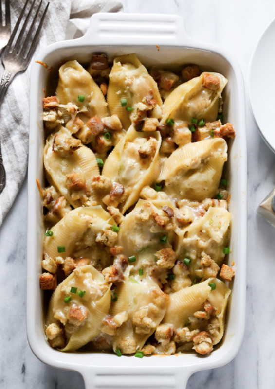 <p>Baked by Rachel</p><p>Leftover Thanksgiving turkey stuffed shells with extra stuffing, gravy and a sprinkle of cheese! A fun twist on holiday leftovers! </p><p><strong>Get the recipe: <a href="https://www.bakedbyrachel.com/leftover-thanksgiving-turkey-stuffed-shells/" rel="nofollow noopener" target="_blank" data-ylk="slk:Leftover Thanksgiving Turkey Stuffed Shells;elm:context_link;itc:0;sec:content-canvas" class="link rapid-noclick-resp">Leftover Thanksgiving Turkey Stuffed Shells</a></strong></p>