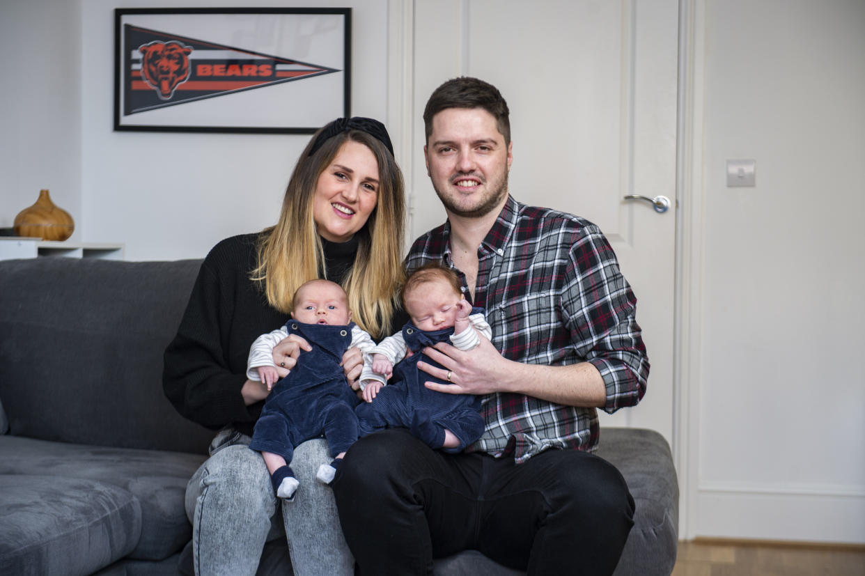 Jess and Chris Chelin thought they may never have children but have welcomed a pair of twins born on different days. (SWNS)