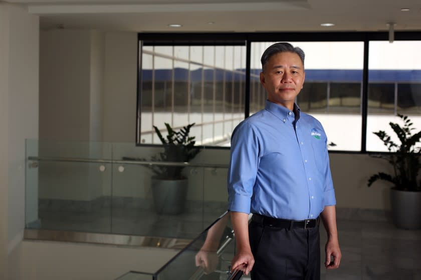 LOS ANGELES, CA - JUNE 29: President and CEO of JM Eagle Inc. Walter Wang poses for a portrait in JM Eagle headquarters on Monday, June 29, 2020 in Los Angeles, CA. JM Eagle this month secured a major victory when a federal judge ruled the company owed no damages to Palmdale's water department, a Ventura County water district and three other water agencies in a case that has lasted 14 years. (Dania Maxwell / Los Angeles Times)