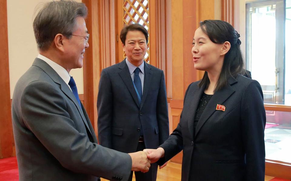 In 2018 Kim Yo-jong greeted President Moon Jae-in with a handshake but now she has turned on him - KCNA/AFP