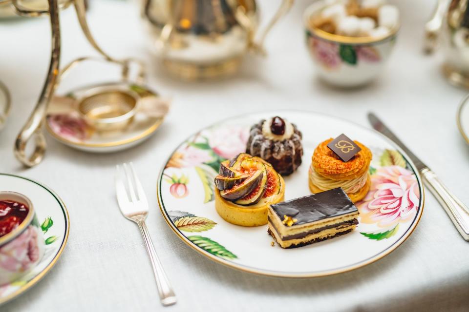 <p>For the daintiest of pastries, neatly crimped sandwiches and pillowy scones stuffed with fresh cream and jam, look no further than Mayfair institution <a href="https://www.booking.com/hotel/gb/rocco-forte-brown-s-london.en-gb.html?aid=2070929&label=hotel-afternoon-tea" rel="nofollow noopener" target="_blank" data-ylk="slk:Brown's Hotel;elm:context_link;itc:0;sec:content-canvas" class="link ">Brown's Hotel</a>. With its original wood panelling, striking contemporary artworks and genteel ambience, the luxury hotel's Drawing Room is a place to soak up quintessentially English sensibilities and modern sophistication as you tuck into its delicate hotel afternoon tea offering.</p><p>There are various afternoon tea menus, including traditional afternoon tea, rose champagne afternoon tea, plant-based afternoon tea and Wimbledon afternoon tea for summer.</p><p><strong>Price:</strong> From £55 per person</p><p><a class="link " href="https://www.booking.com/hotel/gb/rocco-forte-brown-s-london.en-gb.html?aid=2070929&label=hotel-afternoon-tea" rel="nofollow noopener" target="_blank" data-ylk="slk:BOOK A ROOM;elm:context_link;itc:0;sec:content-canvas">BOOK A ROOM</a></p>