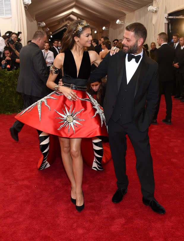 Zendaya, wearing Fausto Puglisi, with the designer at the 2015 Met Gala.<p>Photo: Larry Busacca/Getty Images</p>