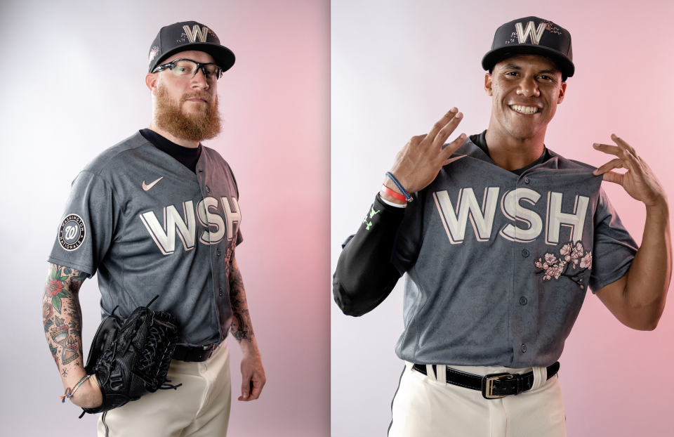 Sean Doolittle and Juan Soto show off the Nationals' City Connect uniforms. (Image via MLB)