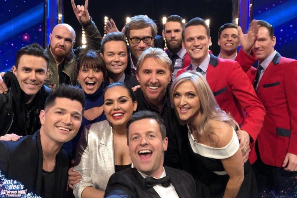 Macpartlin and Donnelley, the latter posing for a selfie with guest stars on a previous Takeaway show,  will be joined by famous faces for the upcoming documentary (Saturday Night Takeaway/Twitter)