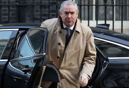 Britain's Attorney General Geoffrey Cox is seen outside Downing Street in London, Britain, February 20, 2019. REUTERS/Simon Dawson