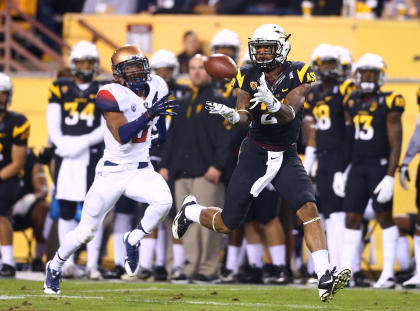 Jaelen Strong (R) and Arizona State won last year's Territorial Cup in a 58-21 rout. (USAT)