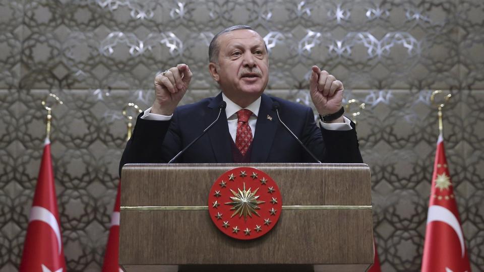 Präsident Erdogan bei einer Rede in Ankara. Foto: Yasin Bulbul/Pool Presidential Press Service/Archiv