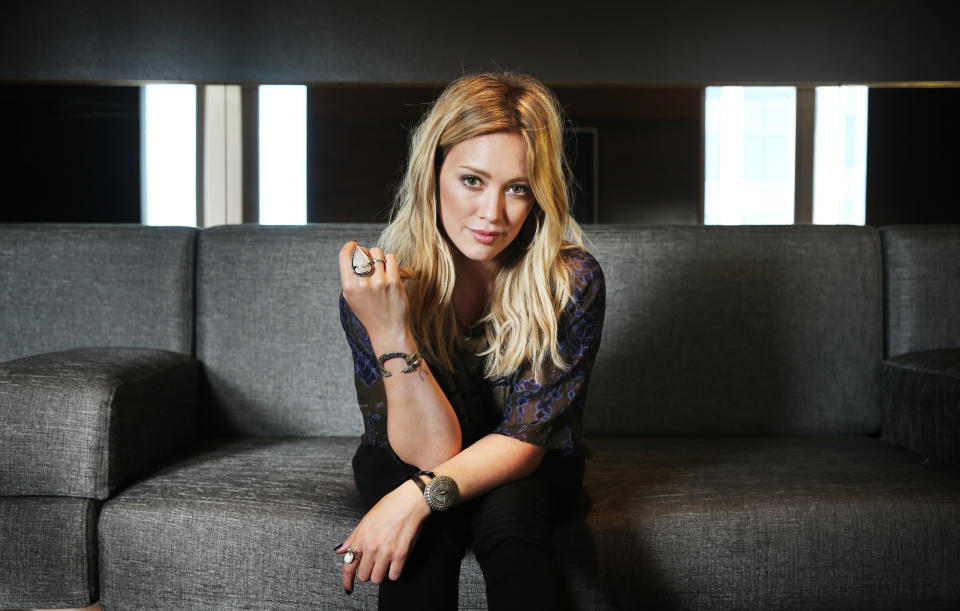 SYDNEY, AUSTRALIA - SEPTEMBER 9: (EUROPE AND AUSTRALASIA OUT) American singer Hilary Duff poses during a photo shoot at the Intercontinental Hotel on September 9, 2014 in Sydney, Australia. Duff is in Sydney to promote her new single 'All About You'. (Photo by Toby Zerna/Newspix/Getty Images)