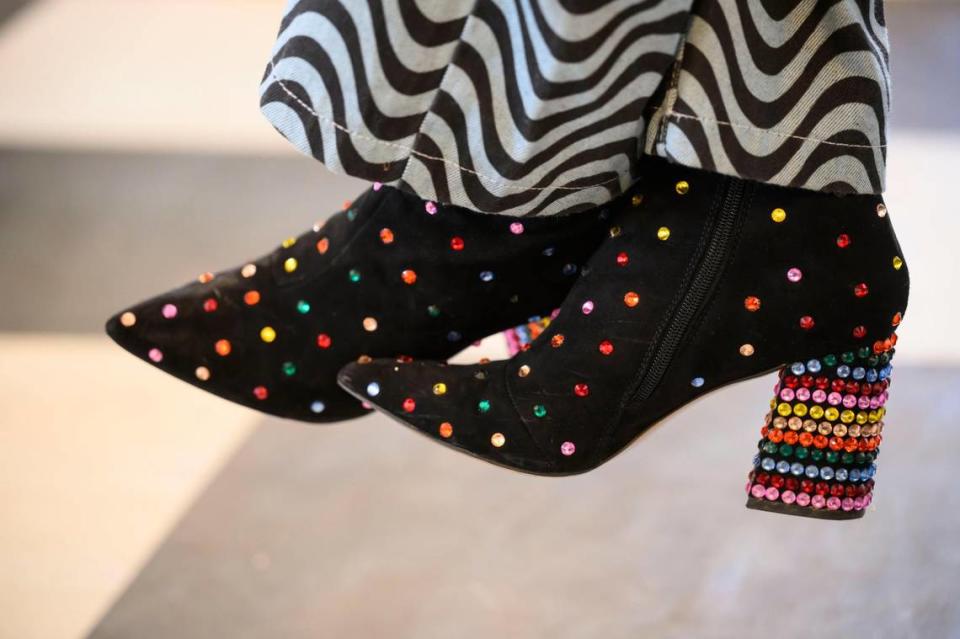 Cosentino’s fashion sense is colorful and whimsical. Some of the Rebel Song Academy students couldn’t take their eyes off her sequined boots. She bought them in Kansas City.