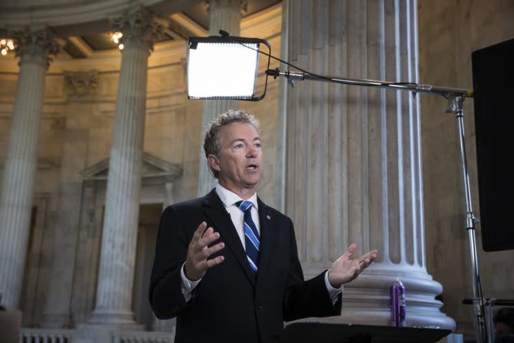 Senator Rand Paul, Republican of Kentucky, a key opponent of the Republican health care bill, is interviewed June 28, 2017, the morning after Senate Majority Leader McConnell delayed a vote due to rebellion in his own party.