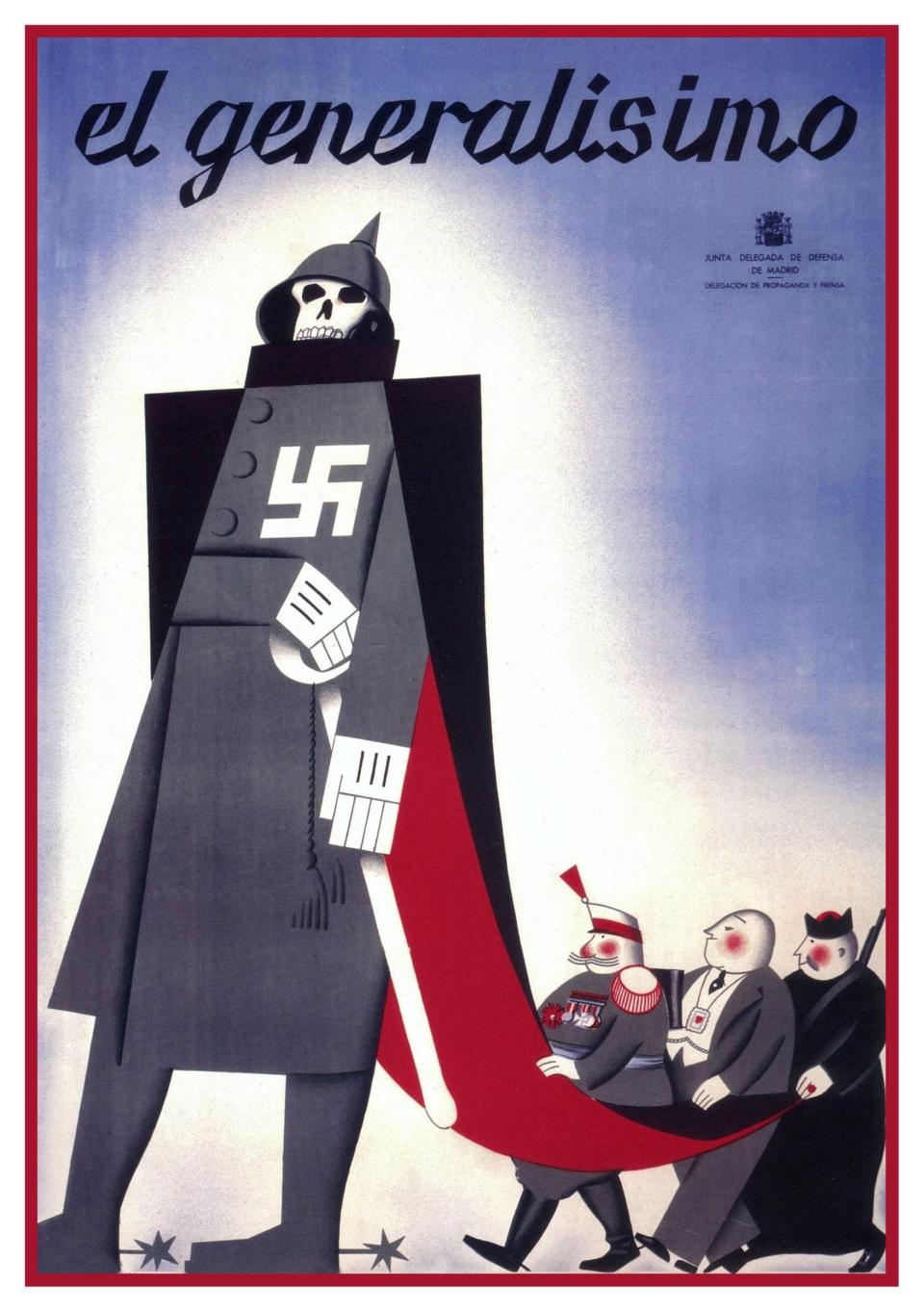 A poster made by the socialist trade union UGT, showing a Nazi-backed Franco followed by a general, a capitalist and a priest, 1937 - Alamy