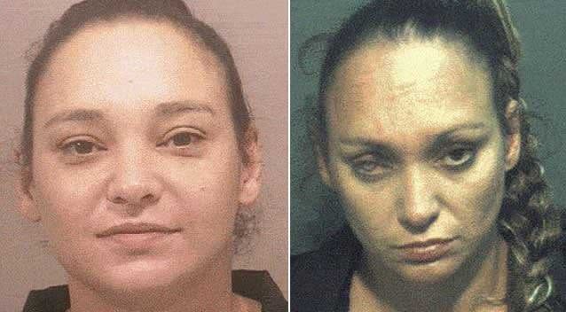This 43-year-old woman was arrested for the possession of drug paraphernalia (left) A decade late she has a glass eye and sores on her face. Photo: Supplied