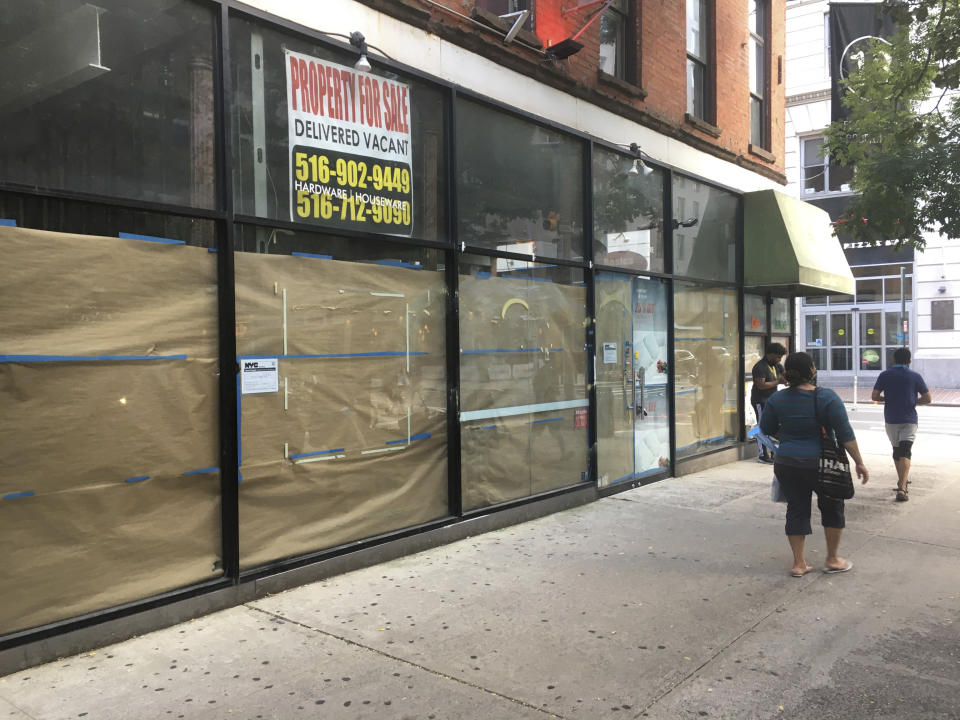 Photo by: STRF/STAR MAX/IPx 2020 8/23/20 Retail stores are seen shuttered in Manhattan. While many larger businesses have thrived, the smaller retail stores and restaurants have suffered greatly during the Coronavirus Pandemic.