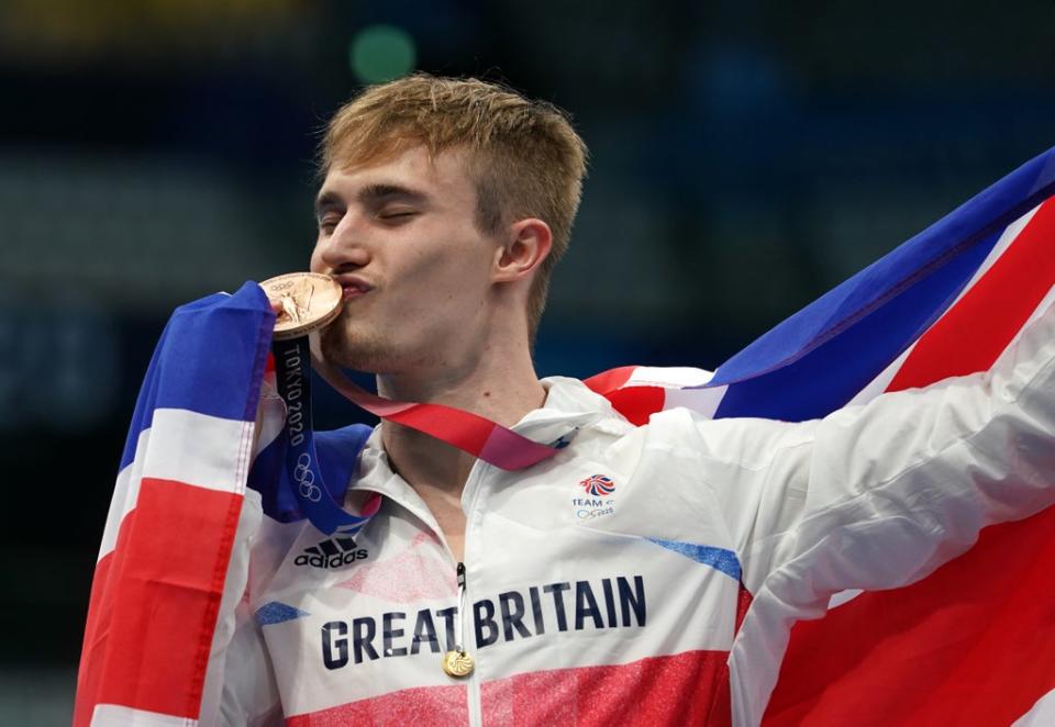 Great Britain’s Jack Laugher celebrates winning the bronze medal (Martin Rickett/PA) (PA Wire)