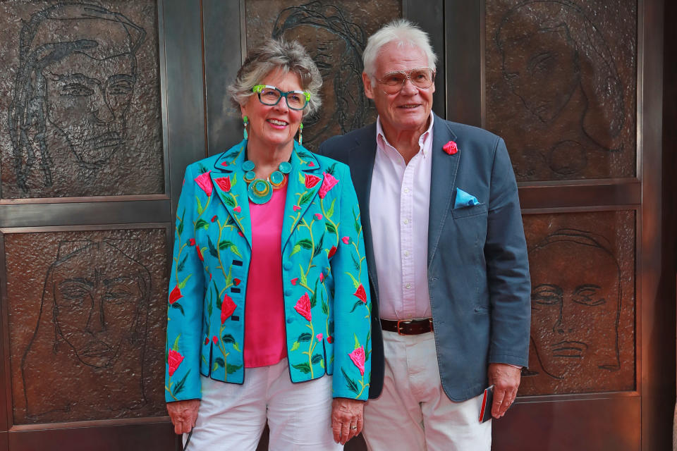 Prue Leith and John Playfair attend the National Portrait Gallery's reopening. (Getty)