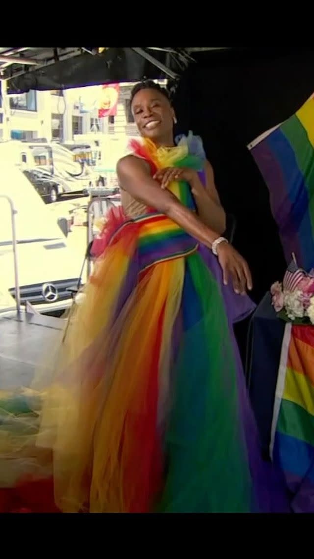 3) Billy Porter Wears Multicoloured Halterneck Dress