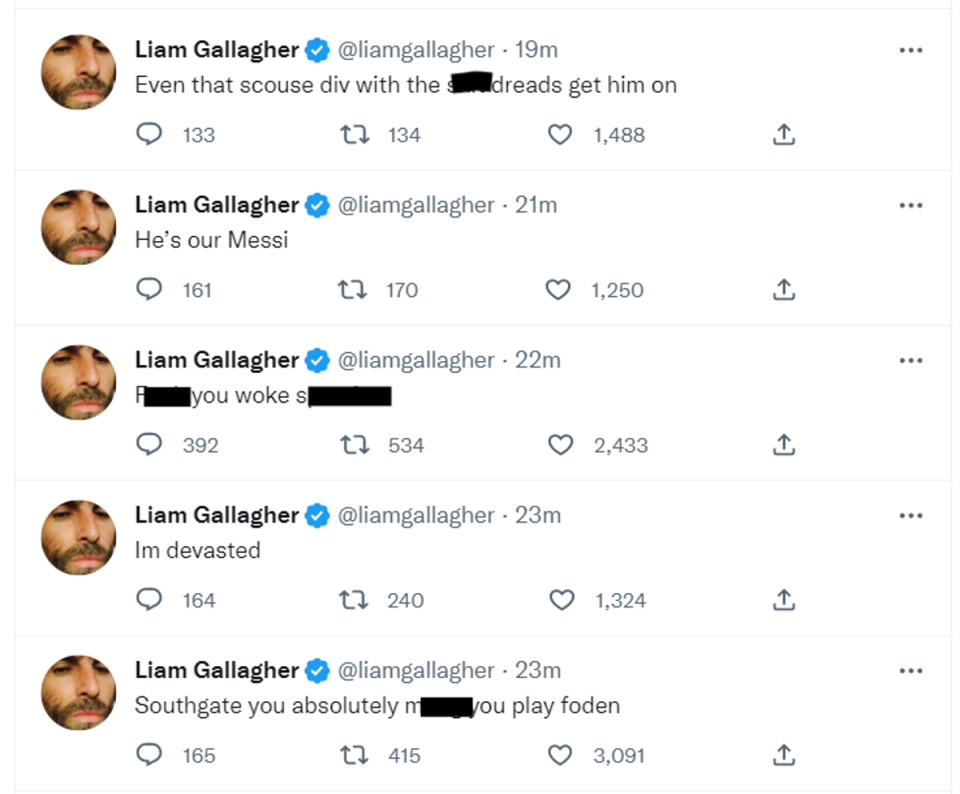 Liam Gallagher’s tweets (Twitter)