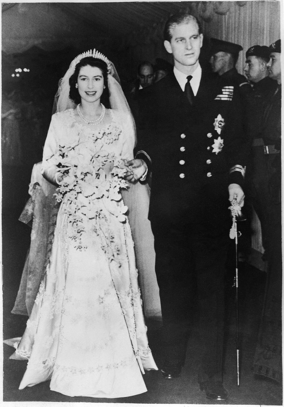 Late Queen and late Prince Philip on their wedding day. (Getty Images)