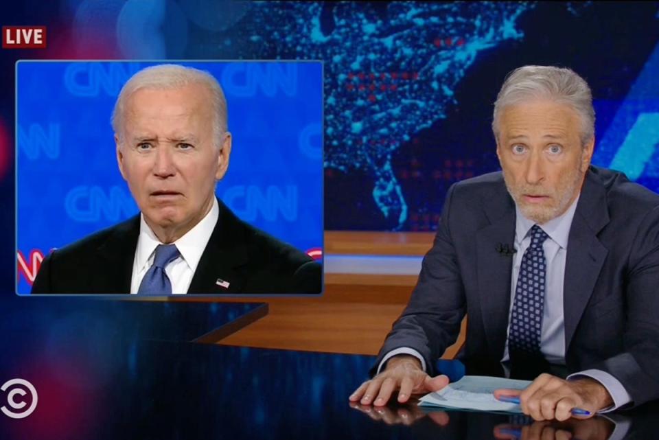 Jon Stewart encouraged both candidates to start using performance-enhancing drugs after the first presidential debate of the 2024 election (Comedy Central)