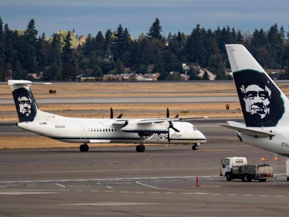 A Horizon Air Bombardier Q400, like the type which was taken, taxis towards the runway at Seattle-Tacoma International Airport (EPA)