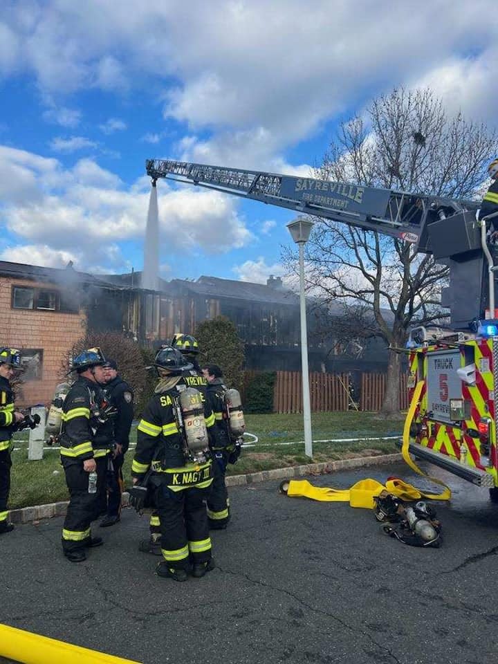 Four families were displaced from their homes in Sayreville Sunday by a fire on Dancaster Court in the Sheffield Mews Condominium Complex.