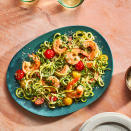 <p>Enjoy classic shrimp scampi lightened up with zucchini noodles in place of pasta. The tomatoes add some sweetness and color, while the cheese contributes nuttiness and richness. <a href="https://www.eatingwell.com/recipe/278407/easy-shrimp-scampi-with-zucchini-noodles/" rel="nofollow noopener" target="_blank" data-ylk="slk:View Recipe" class="link ">View Recipe</a></p>