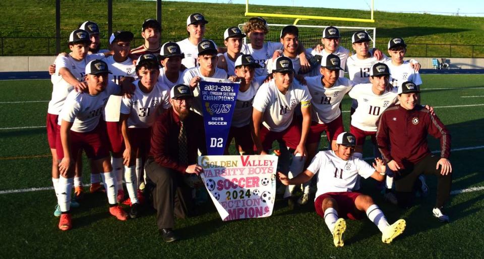 The Golden Valley High boys soccer team defeated Del Oro on Saturday, Feb. 24, 2024 in Sacramento, Calif. to complete their bid for back-to-back section championships.