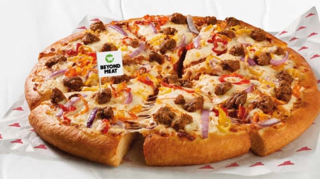 Pizza Hut Canada is adding Beyond Meat’s Italian sausage crumbles to its menu permanently. Source: Beyond Meat