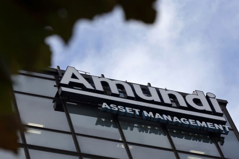 FILE PHOTO: The Amundi company logo is seen at their headquarters in Paris