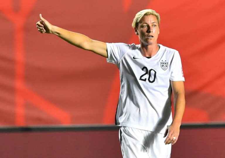 US player Abby Wambach gestures after their win over China in the 2015 FIFA Women's World Cup quarterfinal match at Lansdowne Stadium in Ottawa, Ontario on June 26, 2015