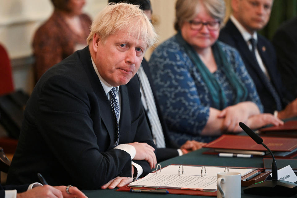 FTSE 100 British Prime Minister Boris Johnson addresses his cabinet ahead of the weekly cabinet meeting in Downing Street in London, Britain July 5, 2022. Justin Tallis/Pool via REUTERS