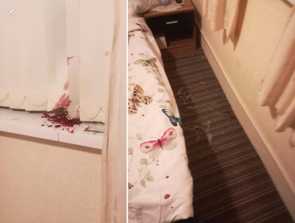 <em>Missile – Carol was lured to her bedroom window by sounds of a disturbance before the missile was thrown, hitting her in the face (Pictures: Ross Parry)</em>