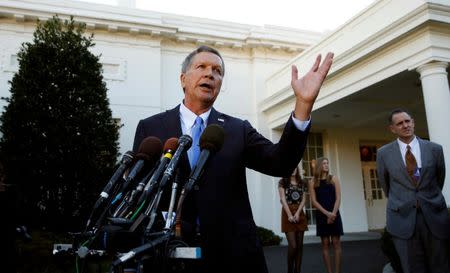 Ohio Governor and former presidential candidate John Kasich speaks to reporters at the White House in Washington November 10, 2016. REUTERS/Kevin Lamarque