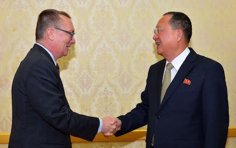 North Korea's Foreign Minister Ri Yong-Ho meets with Jeffrey Feltman, UN undersecretary-general for political affairs, in Pyongyang - Credit: Reuters