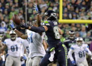 <p>Seattle Seahawks tight end Jimmy Graham (88) is defended by Detroit Lions outside linebacker Brandon Copeland (51) during the first half in the NFC Wild Card playoff football game at CenturyLink Field. Mandatory Credit: Kirby Lee-USA TODAY Sports </p>