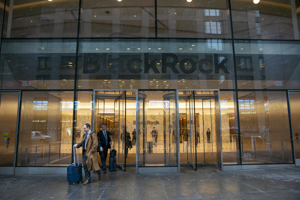 FILE - The BlackRock investment company is in the Hudson Yards neighborhood of New York City on Tuesday, March 14, 2023. On Friday, April 28, The Associated Press reported on stories circulating online incorrectly claiming BlackRock has a stake in Dominion Voting Systems. (AP Photo/Ted Shaffrey, File)