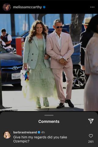 <p>Hollywood To You/Star Max/GC Images; Melissa McCarthy/Instagram</p> Barbra Streisand comments on Melissa McCarthy's Instagram