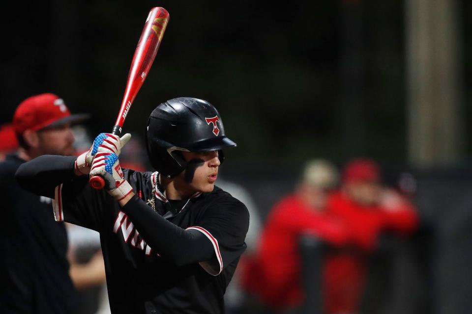 North Oconee's JK Moon gets ready to bat during a GHSA baseball game between Oconee County and North Oconee in Bogart, Ga., on Tuesday, Feb. 27, 2024.