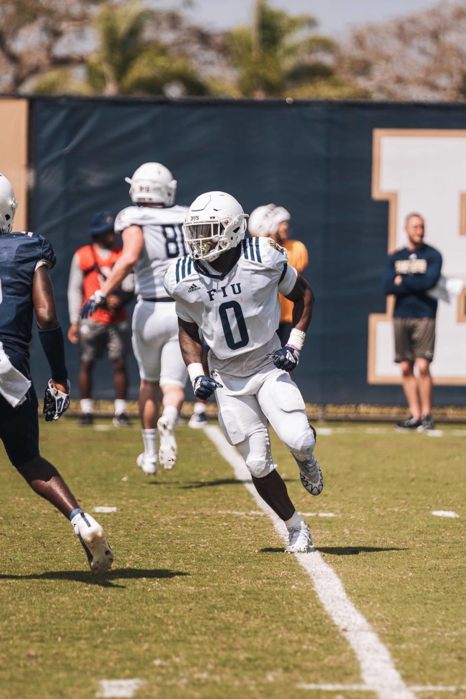 FIU running back Shomari Lawrence (pictured here during a recent practice) heads into the season atop the Panthers’ depth chart at the position.