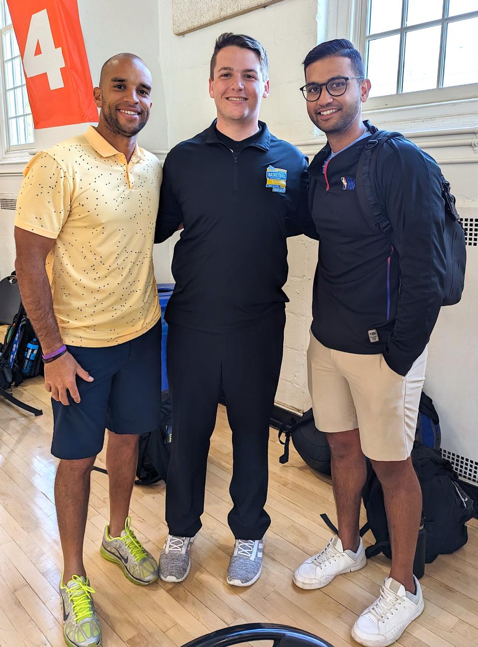 A.J. Jones (center) met NBA officials Matt Myers (left) and Suyash Mehta while working the NIRSA National Championship tournament at the University of Maryland April14-16.