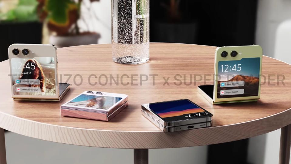 Galaxy Z Flip 5 concept render on a table