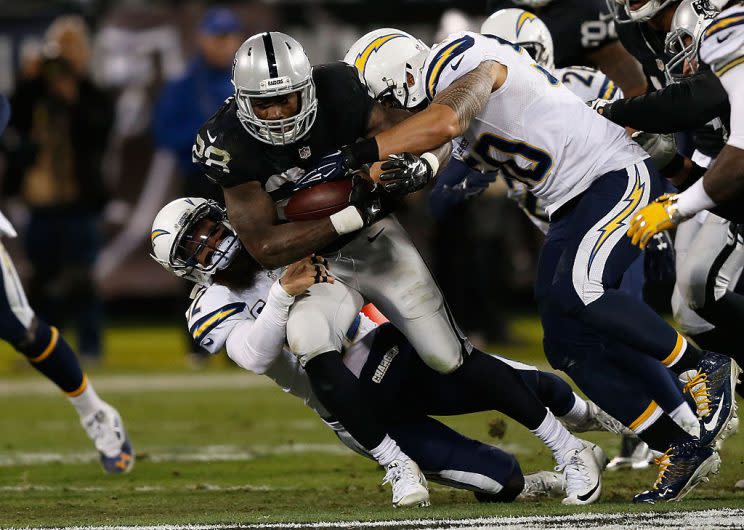 Latavius Murray, ordinary back with an extraordinary setup. (Photo by Lachlan Cunningham/Getty Images)