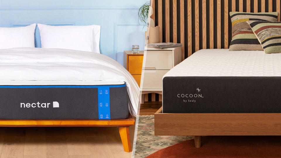  Nectar Memory Foam mattress vs Cocoon by Sealy Chill mattress press photos. 